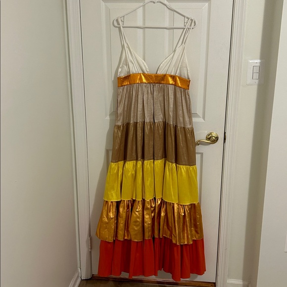 Kimberly Goldson Mari Copper Multi Tiered Maxi Dress Size 8 - Picture 10 of 16